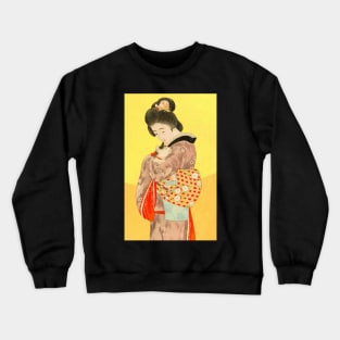 Japanese lady holding a cat - vintage Japanese art Crewneck Sweatshirt